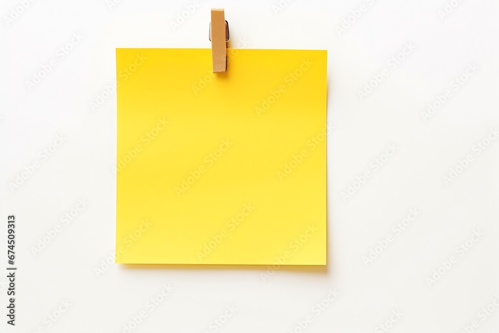 Generative AI : Yellow note paper pinned on white background Generative AI : Yellow note paper pinned on white background