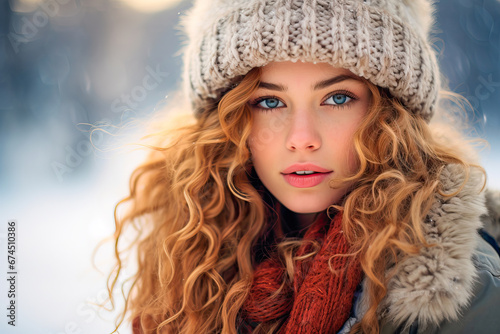 Portrait of an attractive woman on a winter day