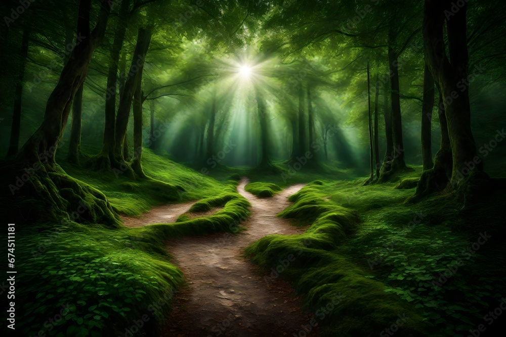 Earth path in green froest