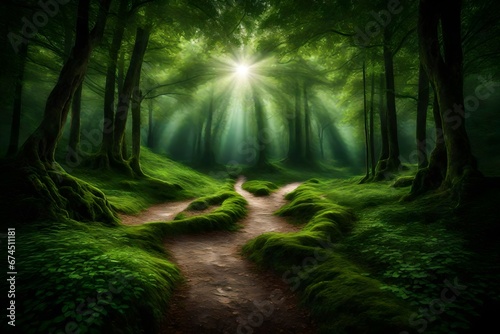 Earth path in green froest