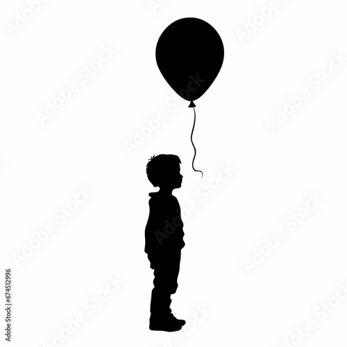 Boy holding balloon black icon on white background. Boy holding balloon silhouette