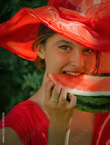 girl in a red dress and hat