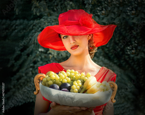 girl in a red dress and hat