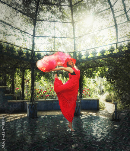 girl in a red dress and hat