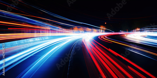 Rush of Twilight  Streaks of Speed. Speed light trails  Colorful glowing swirls. Generative AI