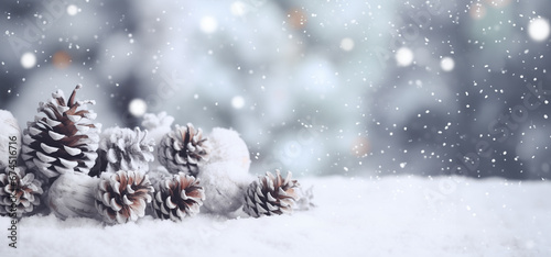 Pine Cone And Snow Flakes - Christmas Holidays banner Background