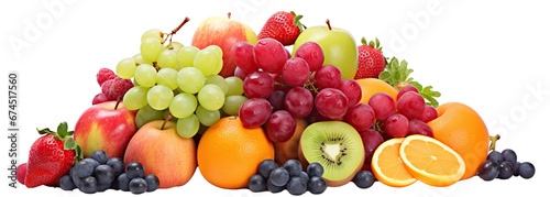Rich pile of assorted ripe fruits, cut out