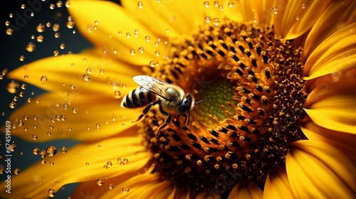 A sunflower with a bumblebee collecting pollen nector photo