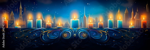 Photo Hanukkah with abstract representations of the miracles and stories associated with the holiday