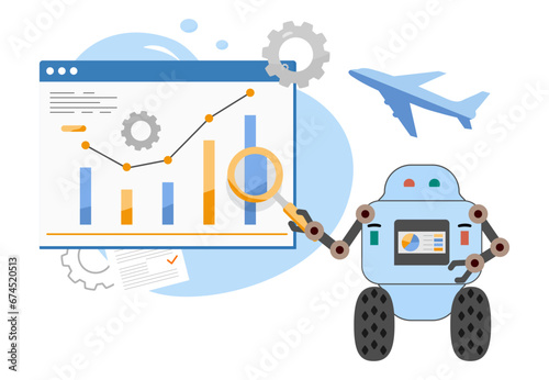 Smart AI Robot Sales Plane Ticket Flight Vector