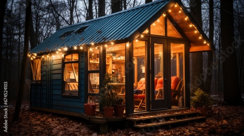 A Cozy Cabin In The Woods With Christmas Lights, Background Images , Hd Wallpapers, Background Image