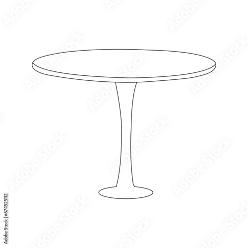 Vector image of a dining table in black and white for use in teaching materials. Continuous one line drawing of armchair and table with vase with plant. 