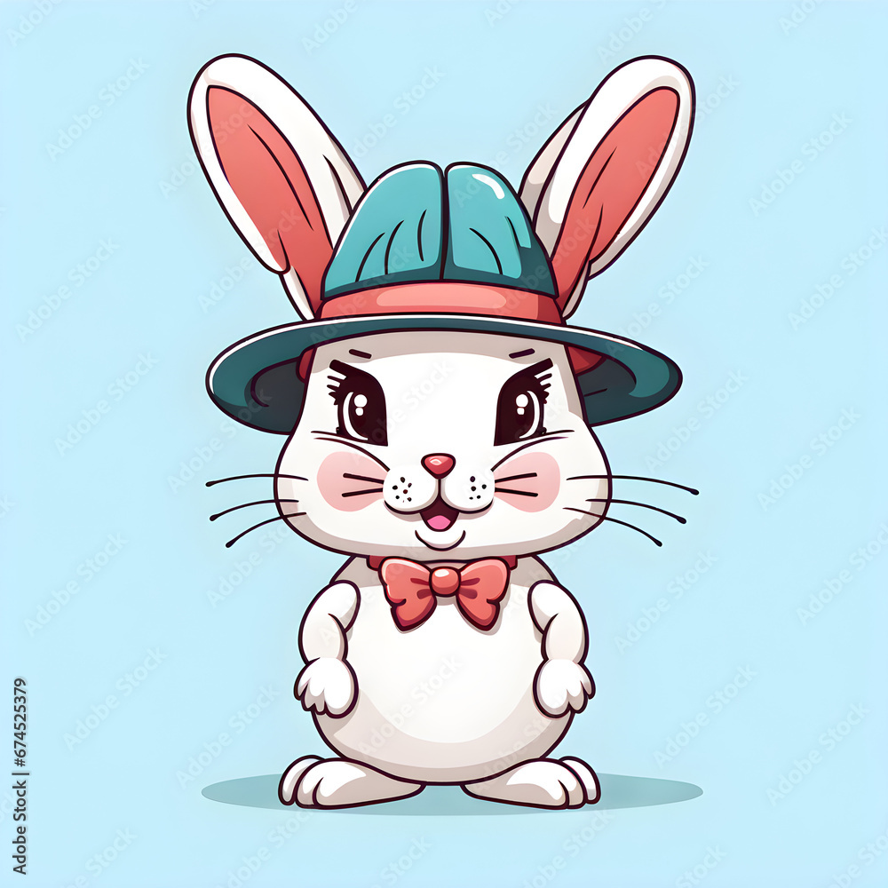 Obraz premium Cute rabbit character wearing a hat, Generative AI