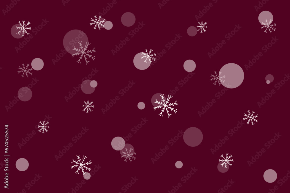 Vector hand drawn flat design dark red background with snowflakes
