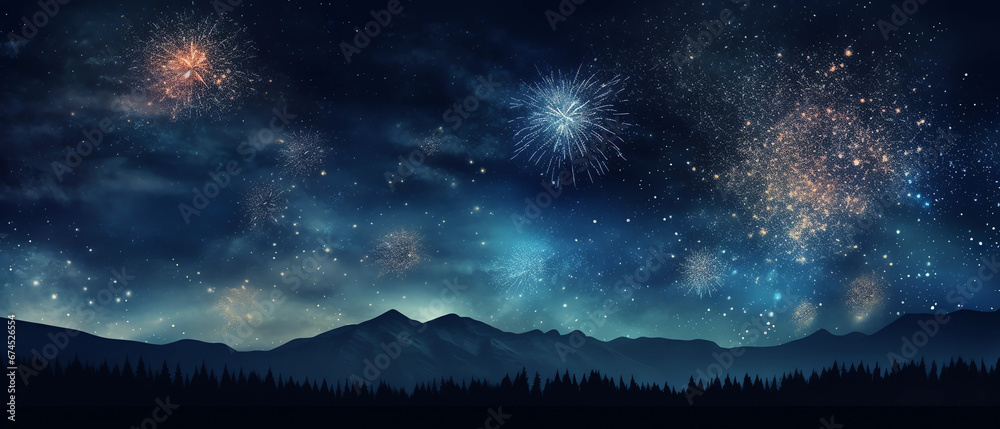 Naklejka premium Fireworks over the horizon