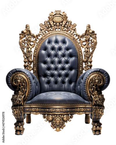 Luxury blue and bronze throne chair png, isolated on transparent background, hd © OpticalDesign