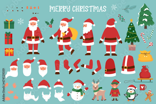 Santa Claus character and Christmas elements set. Christmas concept.	
