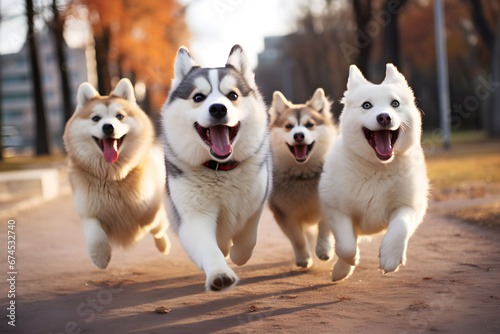 A Vibrant Wallpaper of a Joyful Group of Dogs Frolicking in the Park, High Quality Wallpaper
