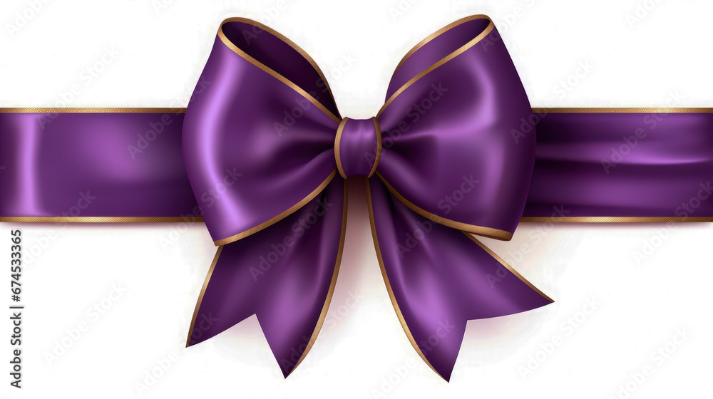 Purple golden ribbon with bound loop isolated on white background for gift or present Purple golden ribbon with bound loop isolated on white background for gift or present