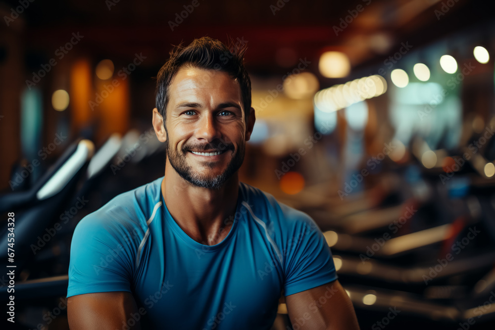 portrait of young muscular man resting in gym while looking at camera. Healthy lifestyle portrait of young muscular man resting in gym while looking at camera. Healthy lifestyle