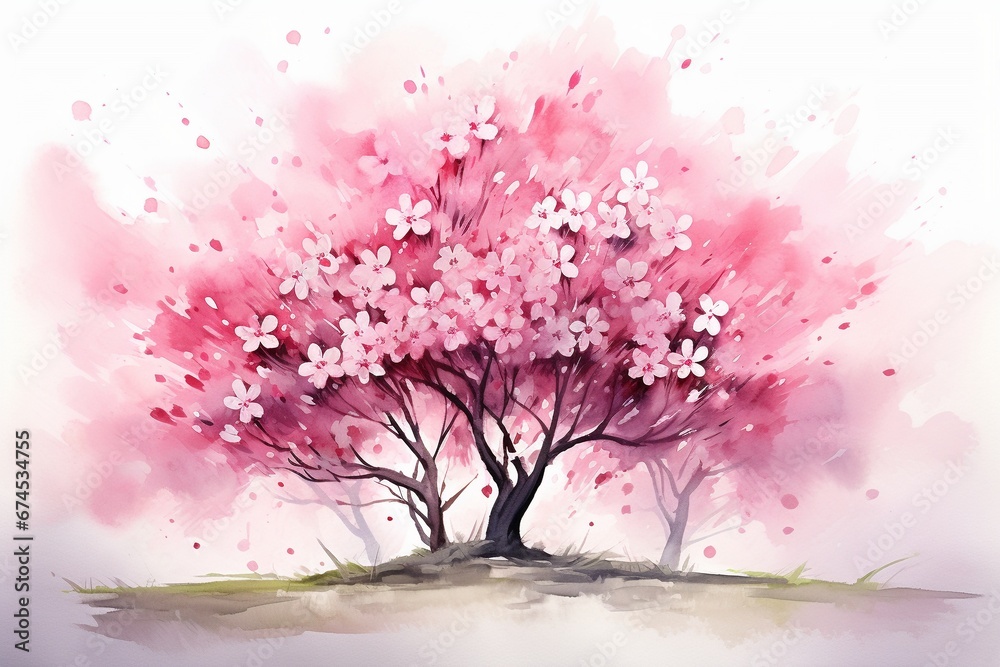 Spring Symphony: Cherry Blossom Tree Branch in Breathtaking Watercolor Illustration