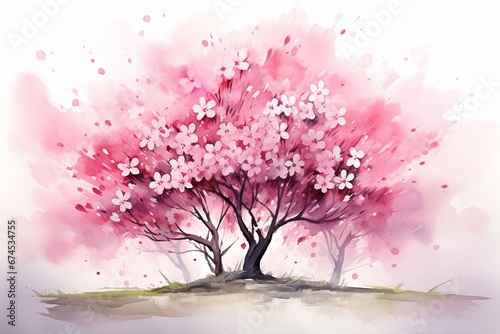Spring Symphony  Cherry Blossom Tree Branch in Breathtaking Watercolor Illustration