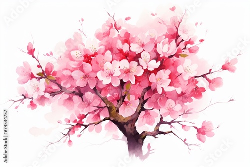 Spring Symphony: Cherry Blossom Tree Branch in Breathtaking Watercolor Illustration