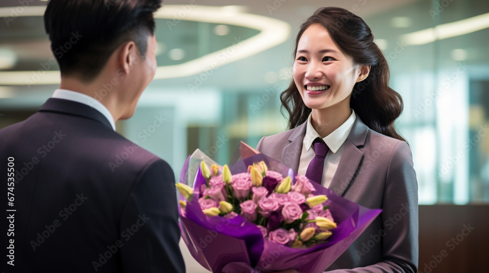Proud Achievement: Young Asian Female Employee Receives Recognition Award from Senior Colleague, Exuding Confidence and Accomplishment Proud Achievement: Young Asian Female Employee Receives Recognition Award from Senior Colleague, Exuding Confidence and Accomplishment