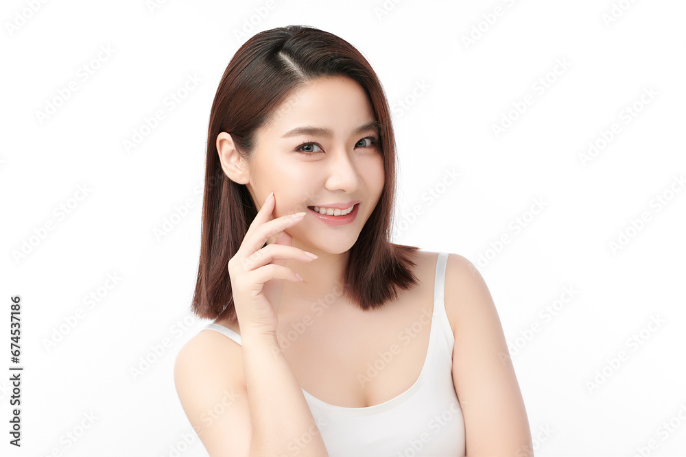 Beautiful young asian woman with clean fresh skin on white background, Face care, Facial treatment, Cosmetology, beauty and spa, Asian women portrait.