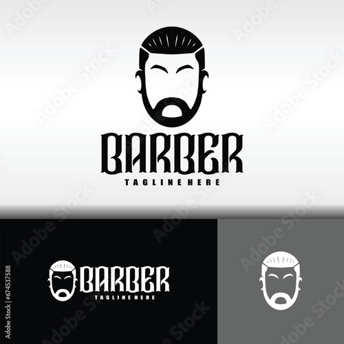 barber head and neat hair logo