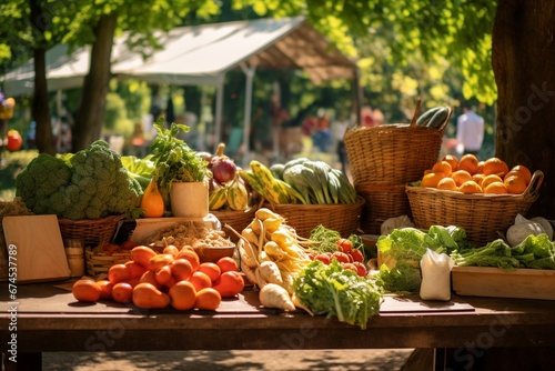 Sunlit Bounty: Vibrant Farmers Market Stall Brimming with Fresh Fruits and Vegetables