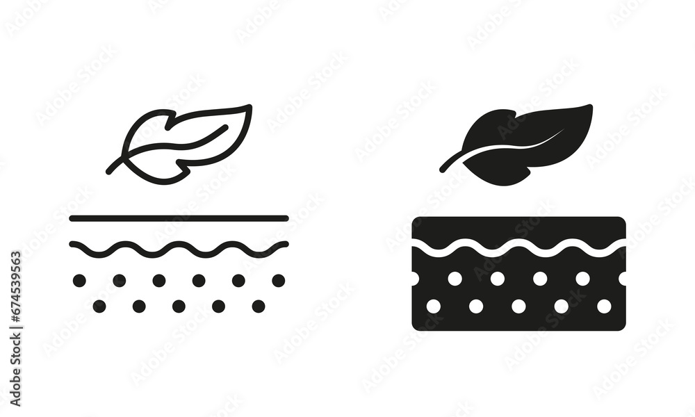 Cosmetic for Sensitive Skin, Lightweight Feather Pictogram. Soft Skin Line and Silhouette Black Icon Set. Dermatologist Beauty Skincare Product Symbol Collection. Isolated Vector Illustration