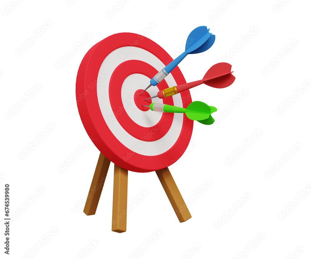 3D business challenge concept. Setting goals correctly. Multiple arrows hitting the center of target. 3d illustration 3D business challenge concept. Setting goals correctly. Multiple arrows hitting the center of target. 3d illustration