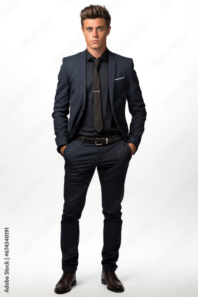 Full body young man wears various business clothes made with AI Full body young man wears various business clothes made with AI