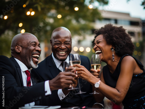 Radiant Trio Celebrates with a Toast in an Intimate Setting, Capturing the Essence of Joy and Connection