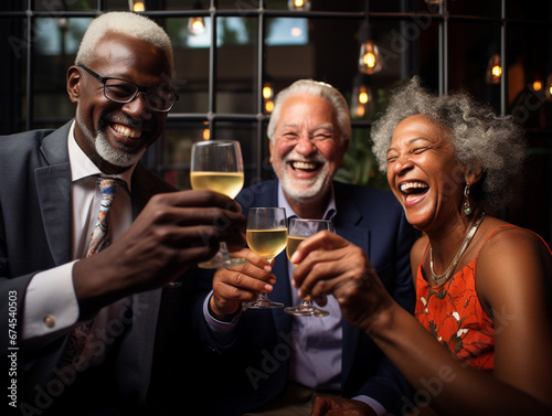 Radiant Trio Celebrates with a Toast in an Intimate Setting, Capturing the Essence of Joy and Connection