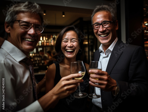 Radiant Trio Celebrates with a Toast in an Intimate Setting, Capturing the Essence of Joy and Connection