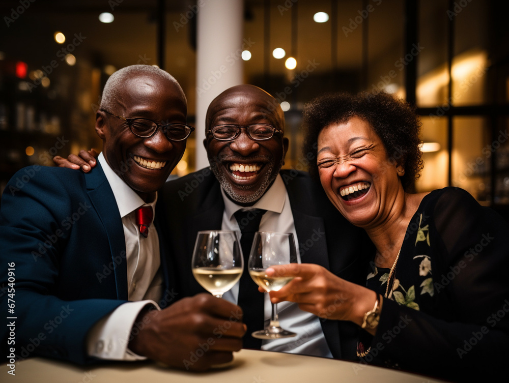 Radiant Trio Celebrates with a Toast in an Intimate Setting, Capturing the Essence of Joy and Connection