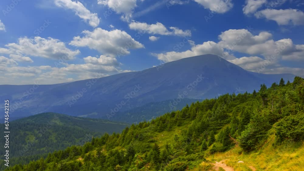 small ground way around mount peak, summer mountain travel time lapse scene small ground way around mount peak, summer mountain travel time lapse scene