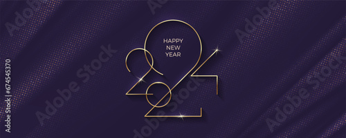 2024 new year logo on black textile abstract waves background. New year luxury greeting design for poster, flyer, invitation, postcard, advertising.
