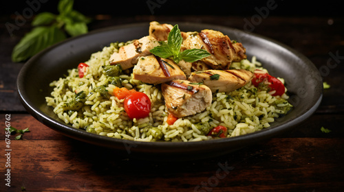 Fried rice with chicken pepper and pesto