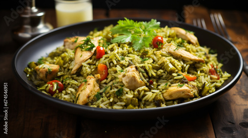 Fried rice with chicken pepper and pesto