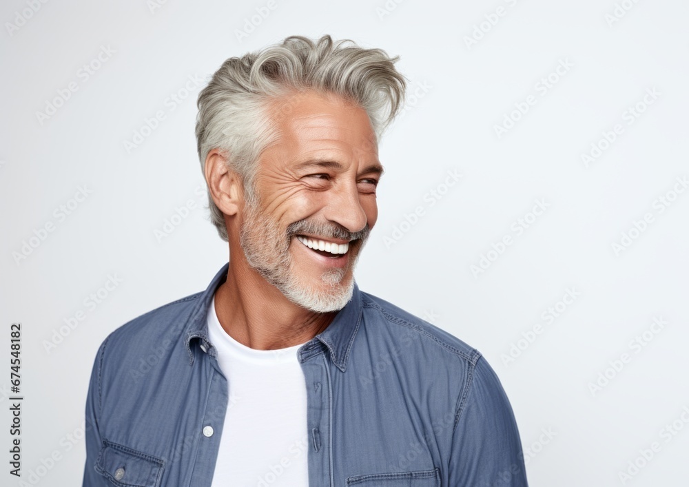 Portrait of mature man laughing, AI generated Portrait of mature man laughing, AI generated