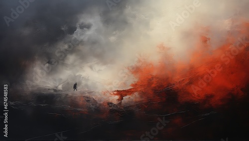 Dym unoszący się nad polem bitwy.  photo