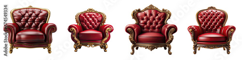 Red and gold throne chair Hyperrealistic Highly Detailed Isolated On Transparent Background Png File