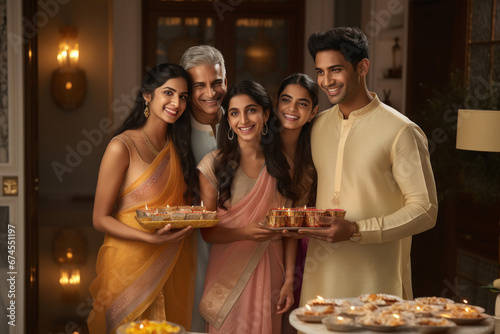 Indian family celebrating Diwali festival together