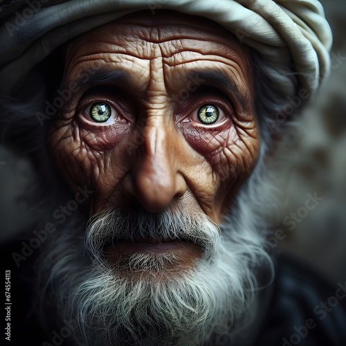 Award-winning  masterpiece close-up photograph of an old man with beautiful eyes