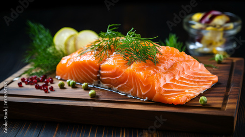 Gravlax marinated salmon fillet with fresh dill