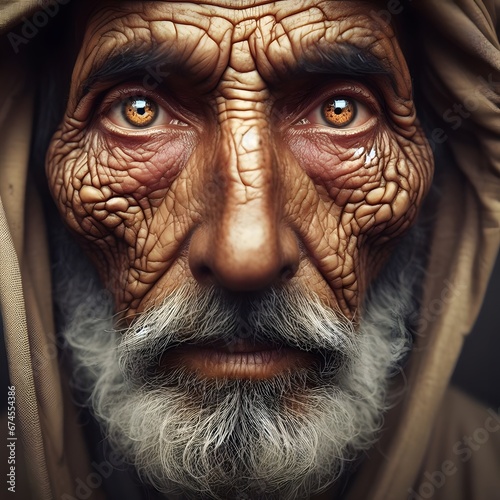 Award-winning  masterpiece close-up photograph of an old man with beautiful eyes