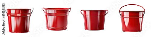 Red metal bucket Hyperrealistic Highly Detailed Isolated On Transparent Background Png File